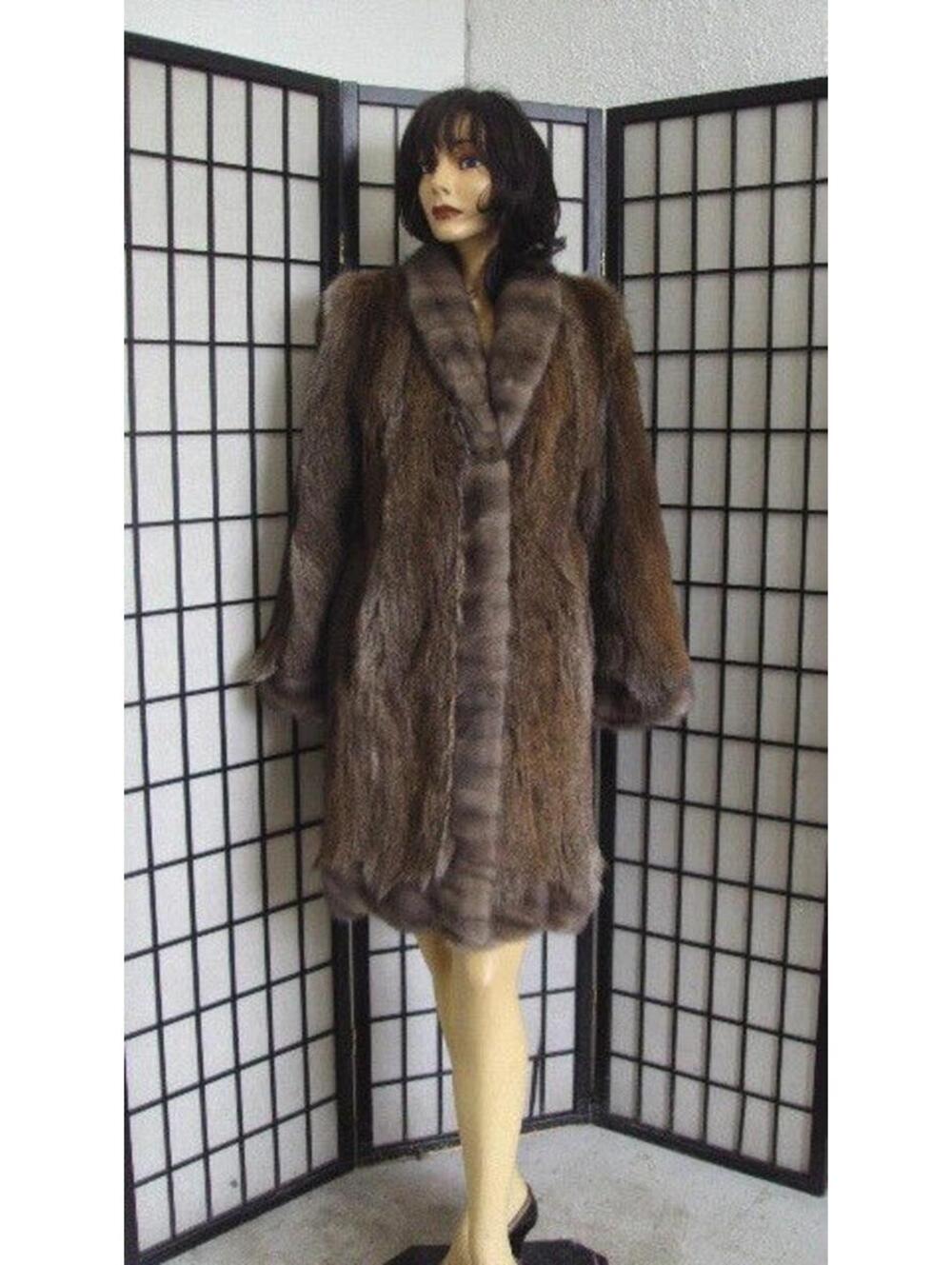 SHOWROOM NEW BROWN WALLABY KANGAROO & MINK FUR JACKET COAT WOMEN SIZE 4 petite